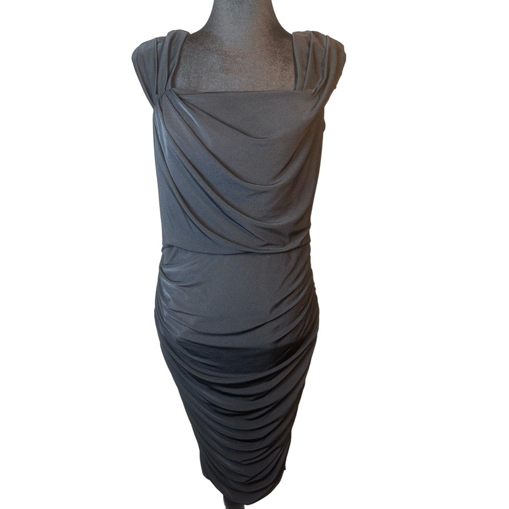 Tadashi Shouji Ruched BodyCon Cocktail Dress Size L Black Sleeveless Party